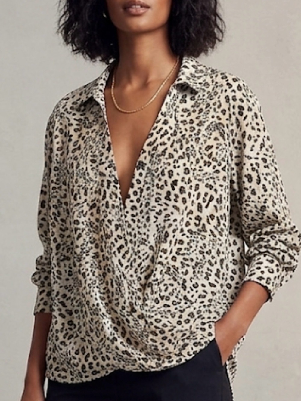 Zac & Rachel Leopard Button-Down Blouse in Cream and Black
